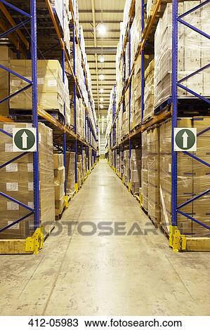 Stock Image - Pallets of boxes in warehouse. Fotosearch