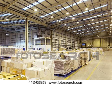 Pallets of boxes in warehouse View Large Photo Image Stock Photo - Pallets of boxes in warehouse. Fotosearch