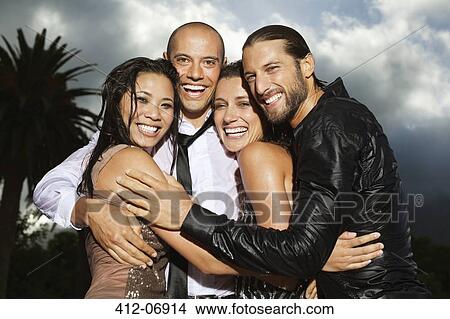Friends smiling together outdoors View Large Photo Image Picture - Friends smiling together outdoors. Fotosearch