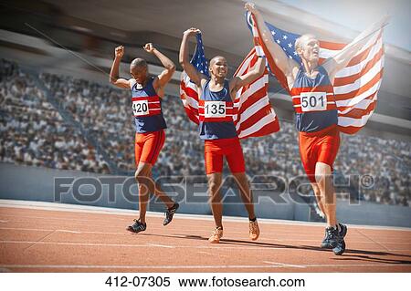 American athletes celebrating on track View Large Photo Image Stock Photography - American athletes celebrating on track. Fotosearch