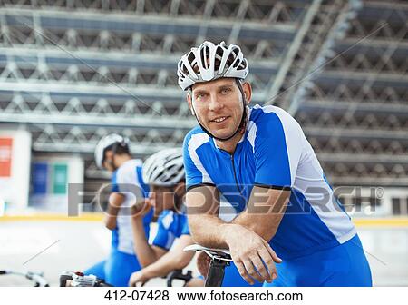 Stock Photo - Portrait of track cyclist in velodrome. Fotosearch