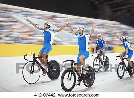 Track cycling team celebrating in velodrome View Large Photo Image Stock Image - Track cycling team celebrating in velodrome. Fotosearch