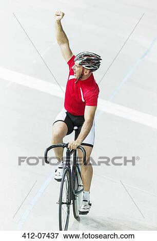 Track cyclist celebrating in velodrome View Large Photo Image Stock Photo - Track cyclist celebrating in velodrome. Fotosearch