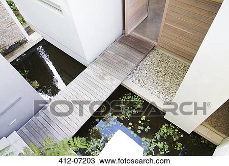 Footbridge over pool in modern house View Large Photo Image Stock Image - Footbridge over pool in modern house. Fotosearch