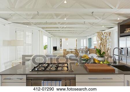Stock Image - Luxury kitchen and dining room. Fotosearch