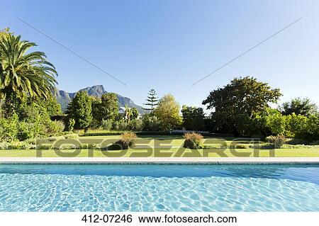 Stock Photograph - Luxury swimming pool and garden. Fotosearch