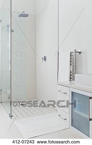 Stock Image - Shower in modern bathroom. Fotosearch
