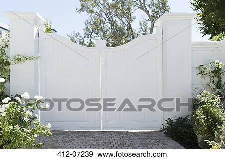 White gate View Large Photo Image Stock Photo - White gate. Fotosearch