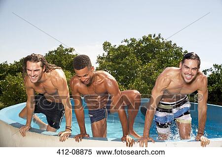 Men climbing out of swimming pool View Large Photo Image Stock Photography - Men climbing out of swimming pool. Fotosearch