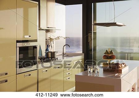 Modern kitchen overlooking ocean View Large Photo Image Stock Photo - Modern kitchen overlooking ocean. Fotosearch
