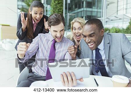 Business people cheering outdoors View Large Photo Image Stock Image - Business people cheering outdoors. Fotosearch