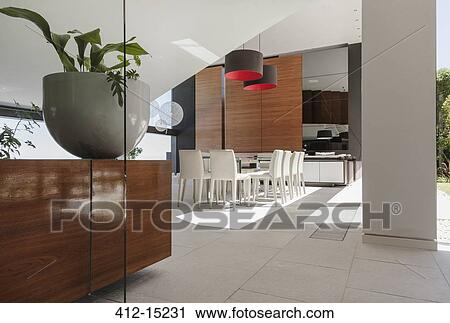 Dining room in modern house View Large Photo Image Stock Image - Dining room in modern house. Fotosearch