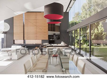 Modern dining room and open floor plan View Large Photo Image Stock Image - Modern dining room and open floor plan. Fotosearch