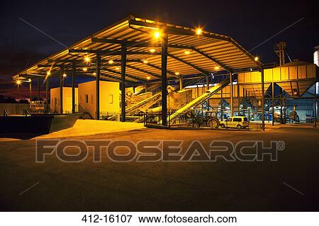 Illuminated granary at night View Large Photo Image Stock Photo - Illuminated granary at night. Fotosearch