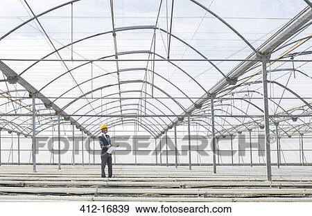 Architect with blueprint in empty greenhouse View Large Photo Image Stock Photo - Architect with blueprint in empty greenhouse. Fotosearch