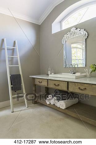 Luxury bathroom with towel ladder View Large Photo Image Stock Photo - Luxury bathroom with towel ladder. Fotosearch
