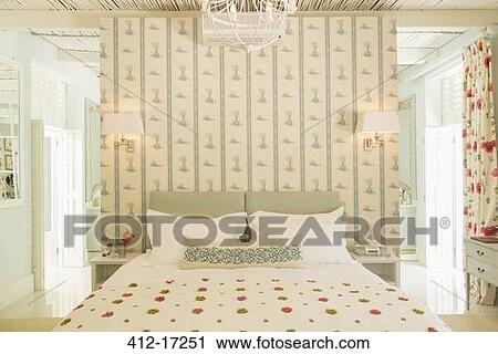 Luxury bedroom with wallpaper View Large Photo Image Stock Image - Luxury bedroom with wallpaper. Fotosearch