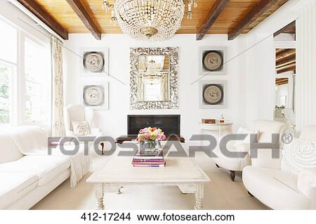 Picture - Luxury living room with chandelier. Fotosearch