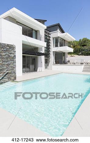 Stock Image - Modern house with swimming pool. Fotosearch