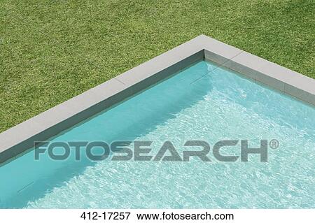 Sunny view of swimming pool in backyard View Large Photo Image Stock Photo - Sunny view of swimming pool in backyard. Fotosearch