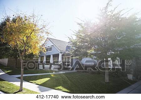 Sun shining over house and trees View Large Photo Image Stock Image - Sun shining over house and trees. Fotosearch