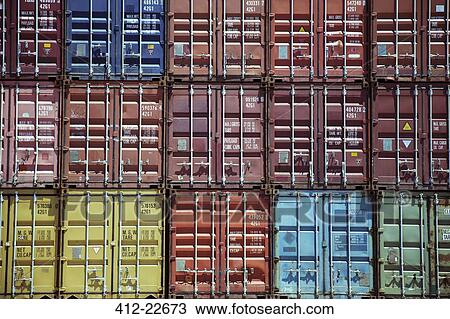 Stock Image - Stacked cargo containers. Fotosearch