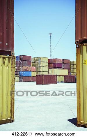 Stacked cargo containers View Large Photo Image Stock Photo - Stacked cargo containers. Fotosearch