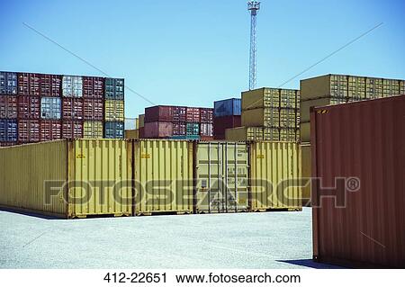 Stock Image - Stacks of cargo containers. Fotosearch