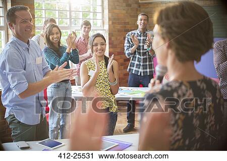 Audience clapping for speaker View Large Photo Image Stock Image - Audience clapping for speaker. Fotosearch