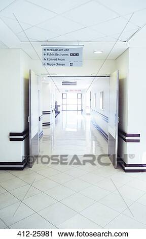 Stock Image - Empty hospital corridor. Fotosearch