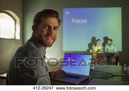 Portrait businessman managing audio visual presentation on Focus View Large Photo Image Stock Photo - Portrait businessman managing audio visual presentation on Focus. Fotosearch