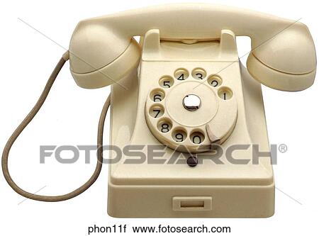 Stock Image - Maker: Bell Telephone Model: - Year: 1942 Front view All white body and receiver, rotary dial. Fotosearch
