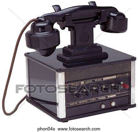 Maker: Dictograph Model: - Year: 1920`s 3/4 View Black body with switches, long neck, black receiver Telephone View Large Photo Image Stock Photograph - Maker: Dictograph Model: - Year: 1920`s 3/4 View Black body with switches, long neck, black receiver Telephone. Fotosearch