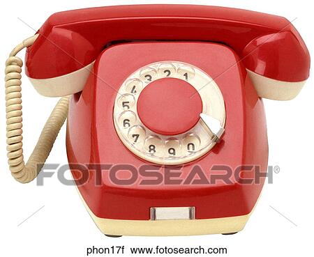 Stock Image - Maker: Norway Model: OTE Year: 1983 Front view Red body and receiver with white trim, rotary dial Telephone. Fotosearch