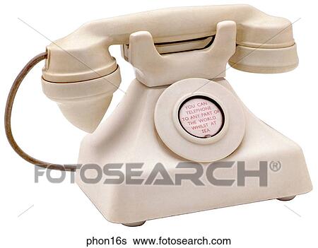 Stock Photograph - Maker: Queen Mary Model: GEC Year: 1929 3/4 view All white phone, courtesy phone, no rotary dial Telephone. Fotosearch