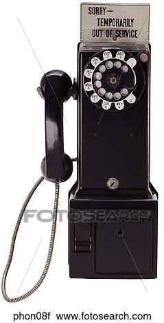 Maker: Western Electric Model: Pay Phone Year: 1950`s Front view Tall black body and receiver, rotary dial Telephone View Large Photo Image Stock Image - Maker: Western Electric Model: Pay Phone Year: 1950`s Front view Tall black body and receiver, rotary dial Telephone. Fotosearch