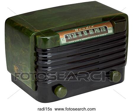 Stock Photograph - Maker: Bendix Model: Table Year: 1948 3/4 View Dark green marble finish, speaker extends across front Radio. Fotosearch