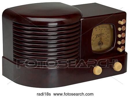 Maker: Crosley Radio Corp. Model: Table "Majestic" Year: 1936 3/4 View All dark brown polished wood, one side is large rounded speaker other is box shaped tuner View Large Photo Image Stock Photograph - Maker: Crosley Radio Corp. Model: Table "Majestic" Year: 1936 3/4 View All dark brown polished wood, one side is large rounded speaker other is box shaped tuner. Fotosearch