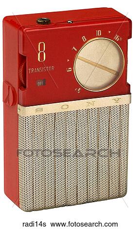 Maker: Sony Model: Portable Year: 1961 3/4 View 8 transistor, red body, white speaker, white tuner face, stands tall Radio View Large Photo Image Stock Photograph - Maker: Sony Model: Portable Year: 1961 3/4 View 8 transistor, red body, white speaker, white tuner face, stands tall Radio. Fotosearch