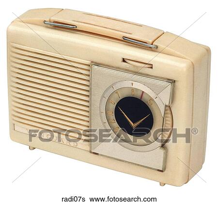 Maker: Vangard Model: Portable Year: 1948 3/4 View Early tube model portable, all white, handle extends from top Radio View Large Photo Image Stock Photograph - Maker: Vangard Model: Portable Year: 1948 3/4 View Early tube model portable, all white, handle extends from top Radio. Fotosearch