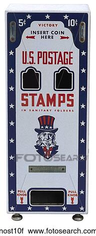 Maker: Automatic Dispenser Company Model: 3412 Year: World War II Front View Stamp Machine Dispenser, Red, white & blue, Uncle Sam on front Nostalgic Memorabilia View Large Photo Image Stock Image - Maker: Automatic Dispenser Company Model: 3412 Year: World War II Front View Stamp Machine Dispenser, Red, white & blue, Uncle Sam on front Nostalgic Memorabilia . Fotosearch