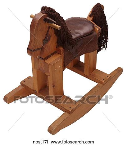 Stock Image - Maker: Handmade Model: Wooden Year 1970 Front View Rocking Horse, all brown, wood Nostalgic Memorabilia . Fotosearch