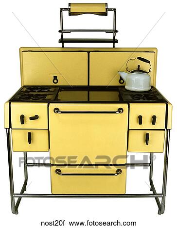 Maker: Magic Chef Model: N/A Year: 1939 Front View Kitchen Stove, yellow & chrome, free-standing base Nostalgic Memorabilia View Large Photo Image Stock Image - Maker: Magic Chef Model: N/A Year: 1939 Front View Kitchen Stove, yellow & chrome, free-standing base Nostalgic Memorabilia . Fotosearch