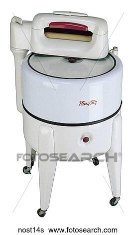 Maker: Maytag Model: N2L Year: 1942 3/4 View Washing Machine, all white, two rollers on top Nostalgic Memorabilia View Large Photo Image Stock Photograph - Maker: Maytag Model: N2L Year: 1942 3/4 View Washing Machine, all white, two rollers on top Nostalgic Memorabilia . Fotosearch