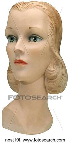 Maker: Unknown Model: Hat Display Year: 1930`s Front View Mannequin Head, blond hair, blue eyes Nostalgic Memorabilia View Large Photo Image Stock Image - Maker: Unknown Model: Hat Display Year: 1930`s Front View Mannequin Head, blond hair, blue eyes Nostalgic Memorabilia . Fotosearch