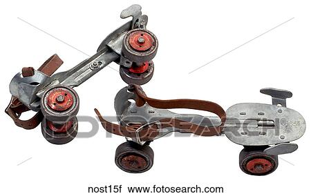 Maker: Ward`s Model: Speedline Year: 1950 Front View Roller Skates, metal base, red ball bearing wheels, leather straps Nostalgic Memorabilia View Large Photo Image Stock Image - Maker: Ward`s Model: Speedline Year: 1950 Front View Roller Skates, metal base, red ball bearing wheels, leather straps Nostalgic Memorabilia . Fotosearch
