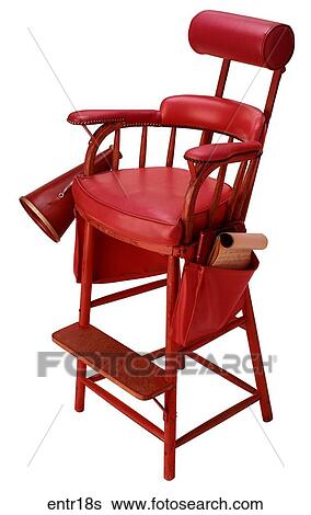 Stock Photograph - Maker: Unknown Model: High-back with pockets and megaphone Year: Unknown 3/4 View Red Director Chair Entertainment . Fotosearch