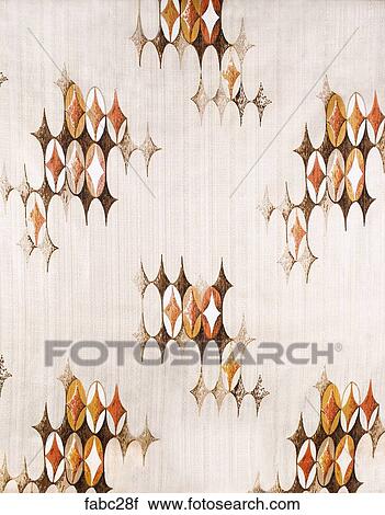 Stock Image - Style: Bauhaus Gold, Orange & Brown diamonds in circles Fabrics . Fotosearch