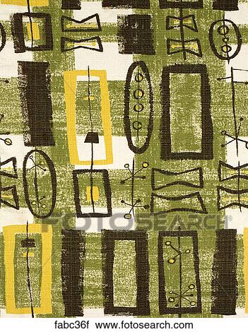 Stock Image - Style: Bauhaus Green, Yellow, Black rectangles & ovals Fabrics . Fotosearch