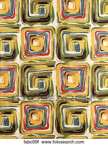Stock Image - Style: Bauhaus Pink, Yellow, Green squares layered Fabrics . Fotosearch